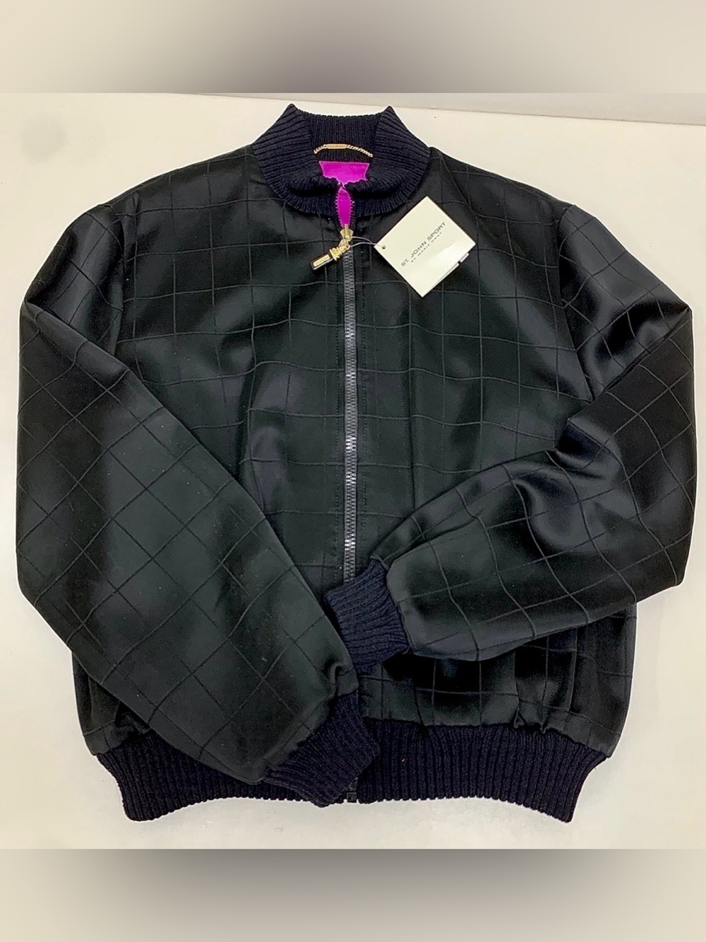 Women's Small ST. JOHN SPORT by Marie Gray Black Wild Orchid Bomber Jacket
